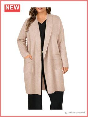 Plus Size Long Sleeve Open Front Cardigan Sweater with Pockets